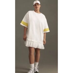 Daily Practice‎ Anthropologie Athleisure Pleated Ruffle Dress Sz L Oversized Tee